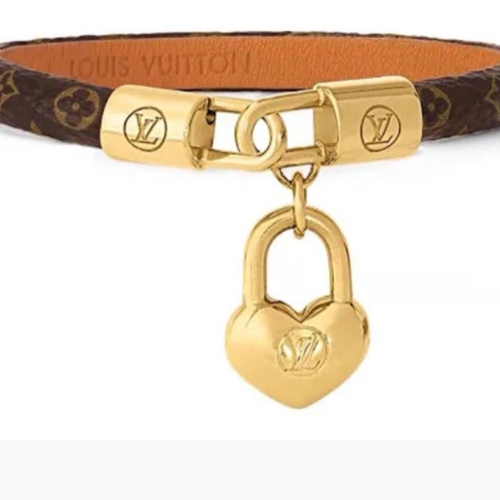 Louis Vuitton Monogram Bracelet with Gold Heart Lock